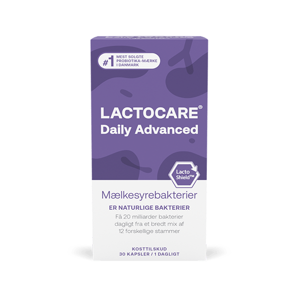 Lactocare Advanced mælkesyrebakterier med høj styrke til avanceret støtte af irritabel tyktarm, oppustethed (30 stk)