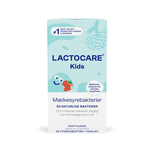 Lactocare Kids mælkesyrebakterier til børn med ondt i maven i tyggetabletter (30 stk)