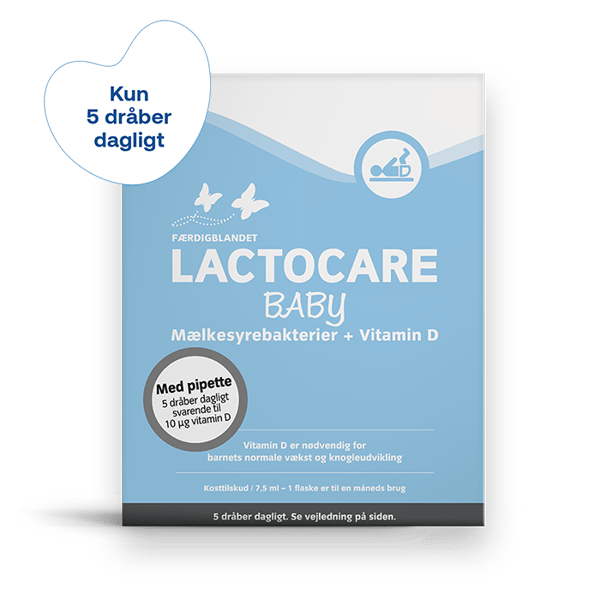 Lactocare Baby mest solgte D-dråbe med mælkesyrebakterier i Danmark. God ved kolik.