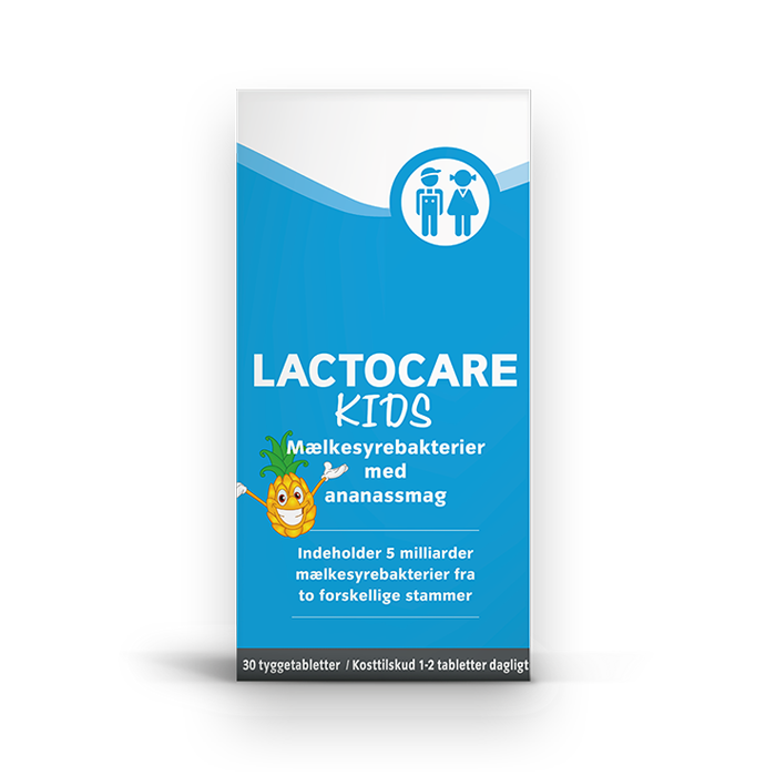 Lactocare Kids mælkesyrebakterier til børn med ondt i maven i tyggetabletter (30 stk)
