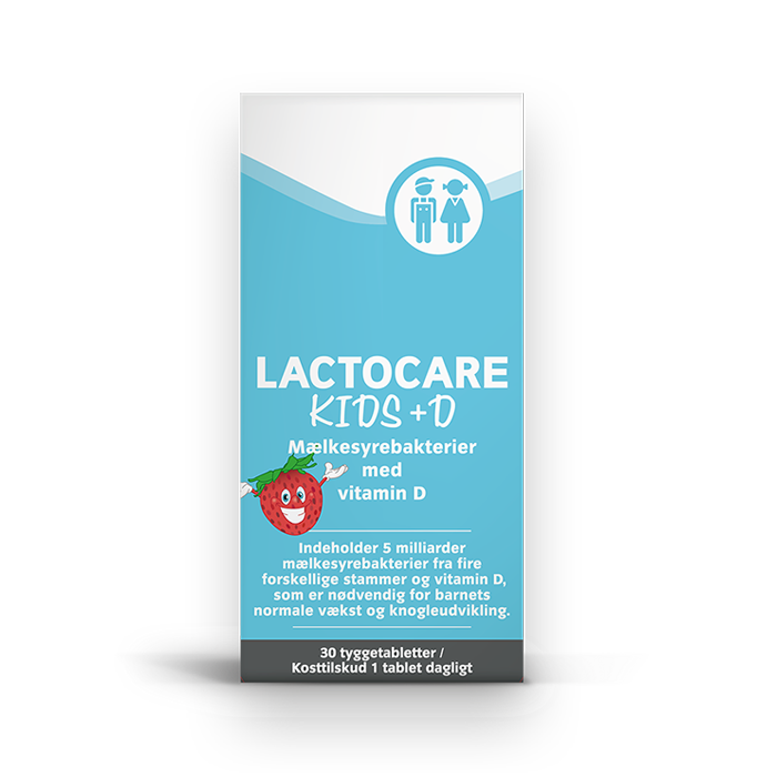 Lactocare Kids+D mælkesyrebakterier med D-vitamin til børn med ondt i maven (30 stk)