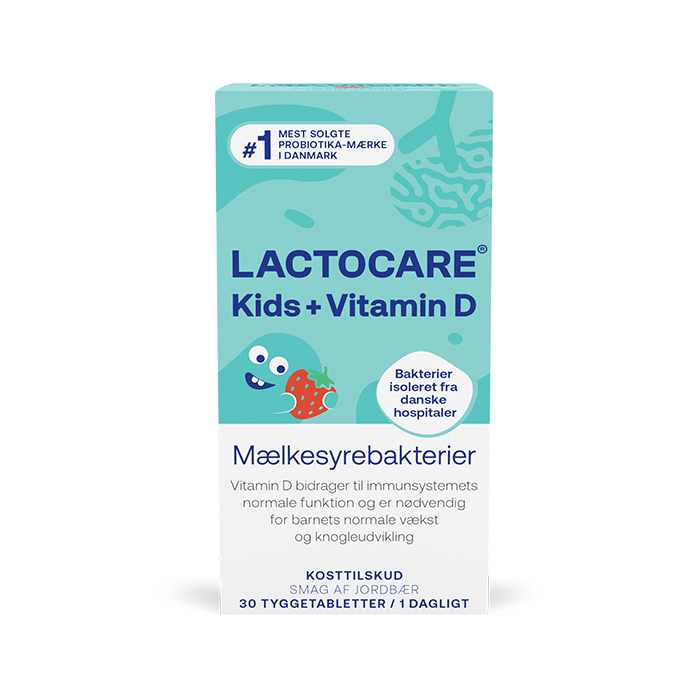 Lactocare Kids+D mælkesyrebakterier med D-vitamin til børn med ondt i maven (30 stk)